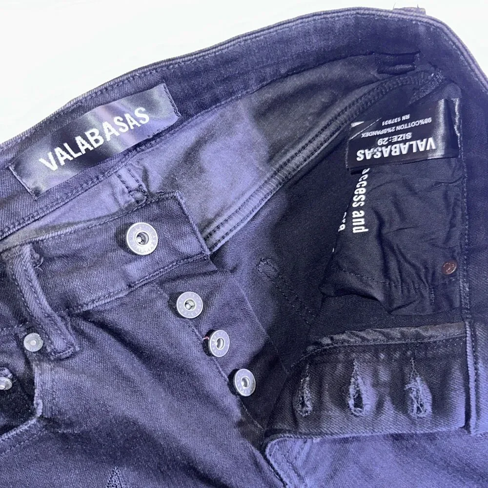 Valabasas Jeans Size 29 Black Skinny Fit 5 Pocket Flower Embroidered Denim
